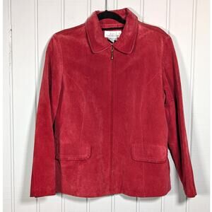 Vintage 90s/Y2K Red Genuine Leather Suede Jacket with Corset Tie Back Aria Large